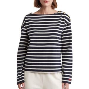 rag & bone Bardot Striped Long Sleeve Shirt in Navy Stripe Size S